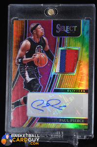 Paul Pierce 2021-22 Select Autographed Memorabilia Prizms Tie Dye #6 #/25 autograph, basketball card, game used, numbered, patch