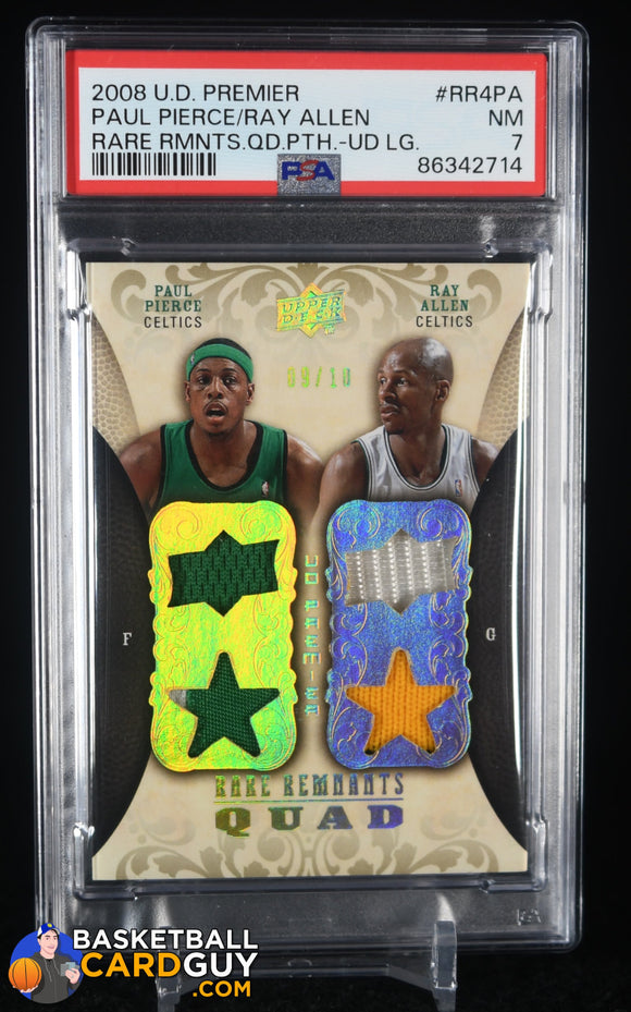 Paul Pierce/Ray Allen 2008-09 Upper Deck Premier Rare Remnants Quad Patch UD Logo #RR4PA #/10 basketball card, graded, numbered, patch