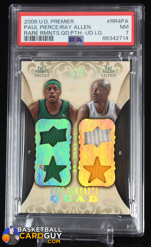 Paul Pierce/Ray Allen 2008-09 Upper Deck Premier Rare Remnants Quad Patch UD Logo #RR4PA #/10 basketball card, graded, numbered, patch