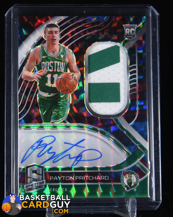 Payton Pritchard 2020-21 Panini Spectra Interstellar #206 JSY AU RC #/49 autograph, basketball card, numbered, patch, rookie card