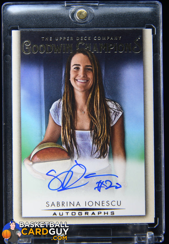 Sabrina Ionescu 2021 Upper Deck Goodwin Champions Autographs #ASI E auto, autograph, basketball card