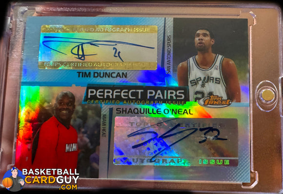 Shaquille O’Neal/Tim Duncan 2004-05 Finest Perfect Pairs Autographs Refractors #OD #/20 autograph, basketball card, numbered, refractor