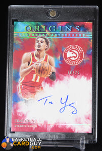 Trae Young 2021-22 Panini Origins Legendary Autographs Red #16 #/25 basketball card, numbered, rookie card