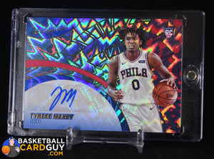 Tyrese Maxey 2020-21 Panini Revolution Rookie Autographs RC Fractal #2 #/100 autograph, basketball card, numbered, rookie card