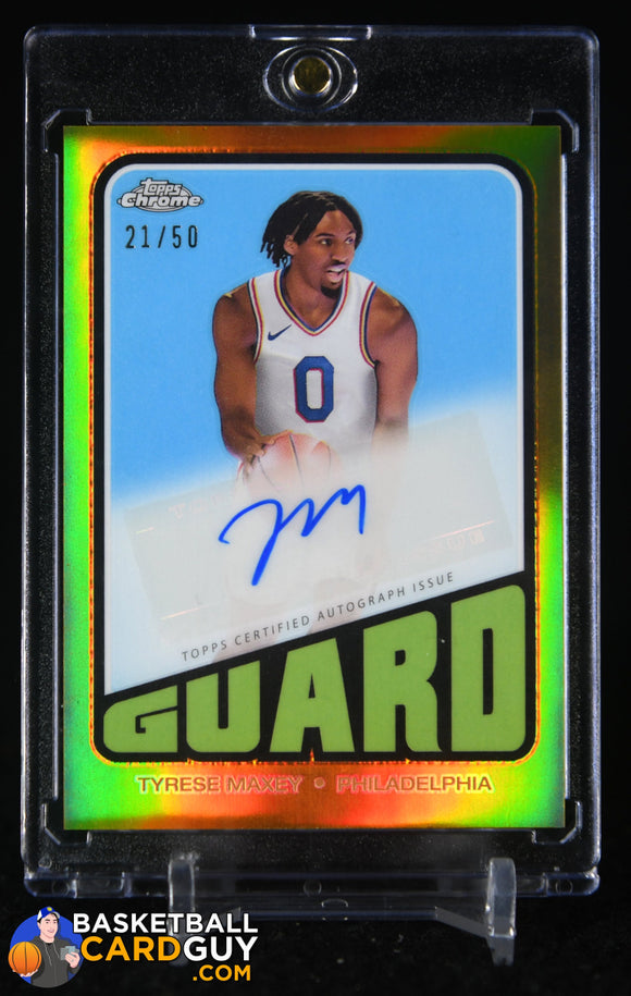 Tyrese Maxey 2023-24 Topps Chrome ’72 Topps Autographs Gold Refractors #TATM #/50 auto, autograph, basketball card, numbered, refractor