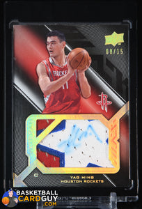 Yao Ming 2008-09 UD Black Veteran Signed Jersey Pieces Gold #SPVYM ALL-STAR PATCH #/15 autograph, basketball card, game used, numbered,