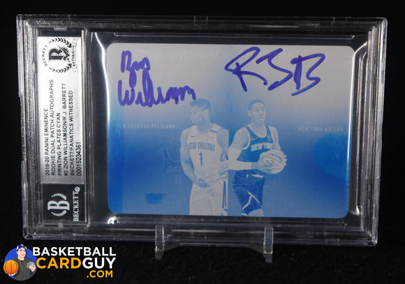 Zion Williamson & RJ Barrett New York Knicks Autographed 2019-20 Panini Eminence Cyan Printing Plate #2 #1/1 Beckett Fanatics Witnessed