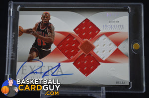 2007-08 Exquisite Collection Extra Quad Jerseys Autographs #EQRO Dennis Rodman - Basketball Cards