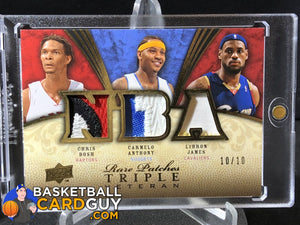 2008-09 Upper Deck Premier Rare Patch Triple Chris Bosh/Carmelo Anthony/LeBron James /10 - Basketball Cards