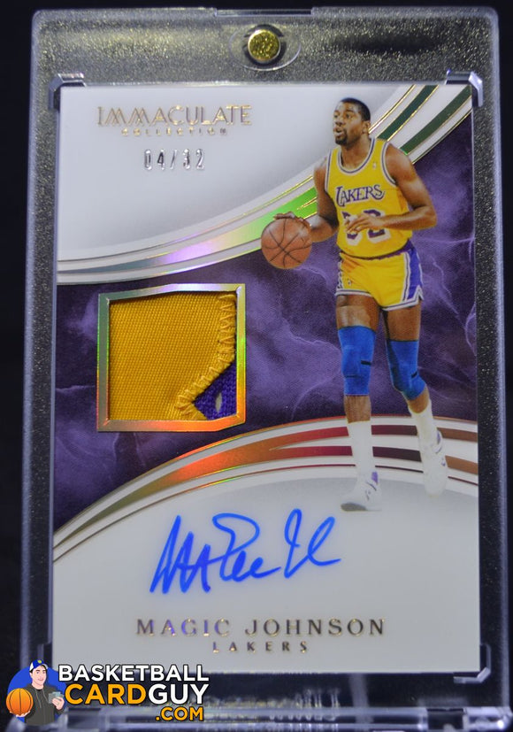 2015-16 Immaculate Collection Patch Autographs Jersey Number #PAMJO Magic Johnson/32 - Basketball Cards