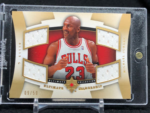 Michael Jordan 2007-08 Ultimate Collection Leadership Quad Jersey Gold #/50 - Basketball Cards