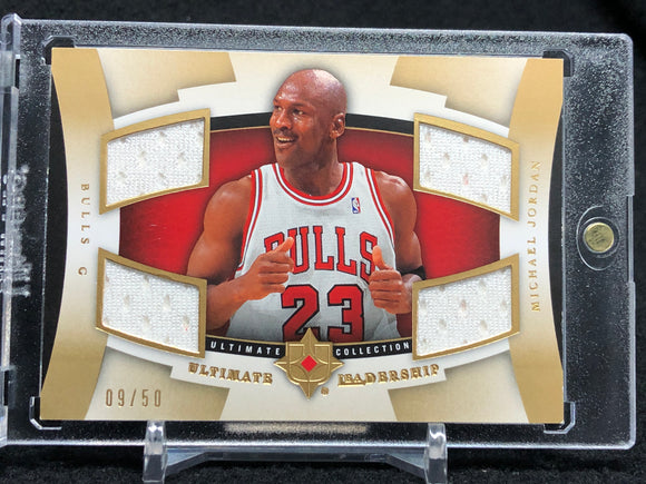 Michael Jordan 2007-08 Ultimate Collection Leadership Quad Jersey Gold #/50 - Basketball Cards