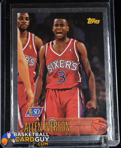 Allen Iverson 1996-97 Topps NBA at 50 #171 RC 90’s insert, basketball card, refractor
