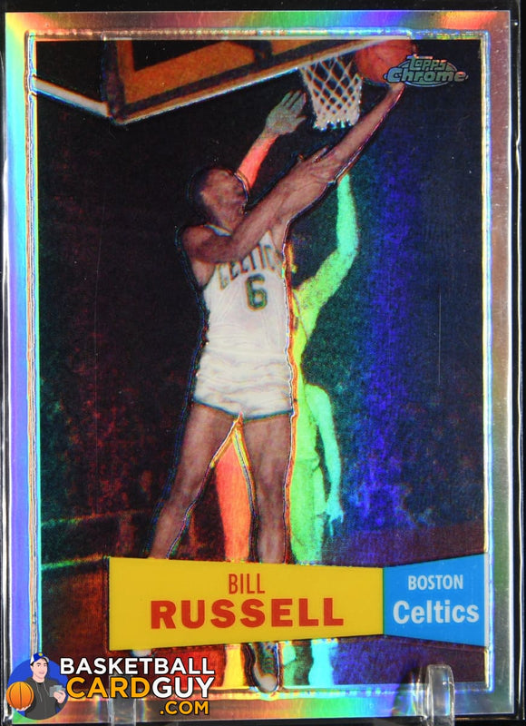 Bill Russell 2007-08 Topps Chrome 1957-58 Variations Refractors #6 #/999 basketball card, numbered, refractor