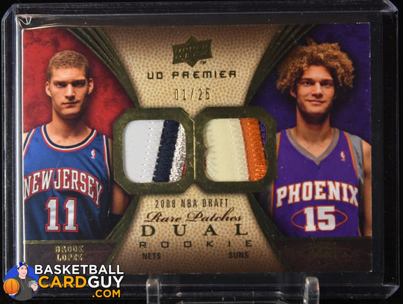 Brook Lopez/Robin Lopez 2008-09 Upper Deck Premier Rare Patch Rookies Dual #/25 RC basketball card, numbered, patch, rookie card