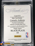 Carmelo Anthony 2013-14 Flawless Patch Auto Black Plate #31 1/1 - Basketball Cards