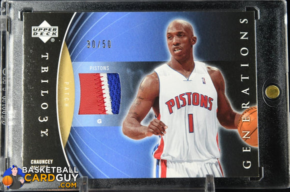 Chauncey Billups 2006-07 Upper Deck Trilogy Generations Present Patches #PRMCB #/50 basketball card, game used, numbered, patch
