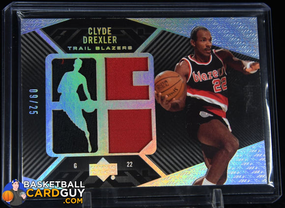Clyde Drexler 2007-08 UD Black NBA Logo Jersey Quad #/25 basketball card, jersey, numbered