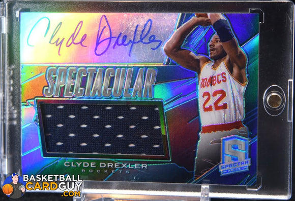 Clyde Drexler 2013-14 Panini Spectra Spectacular Swatch Signatures Light Blue #/20 - Basketball Cards
