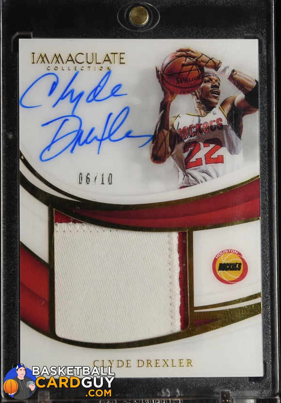Clyde Drexler 2018-19 Immaculate Collection Premium Patch Autographs #/10 autograph, basketball card, numbered, patch