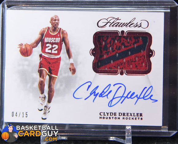 Clyde Drexler 2018-19 Panini Flawless Signature Prime Materials Ruby #/15 - Basketball Cards