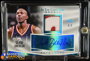 Clyde Drexler Leaf In the Game Patch Autograph #/5 autograph, basketball card, numbered, patch