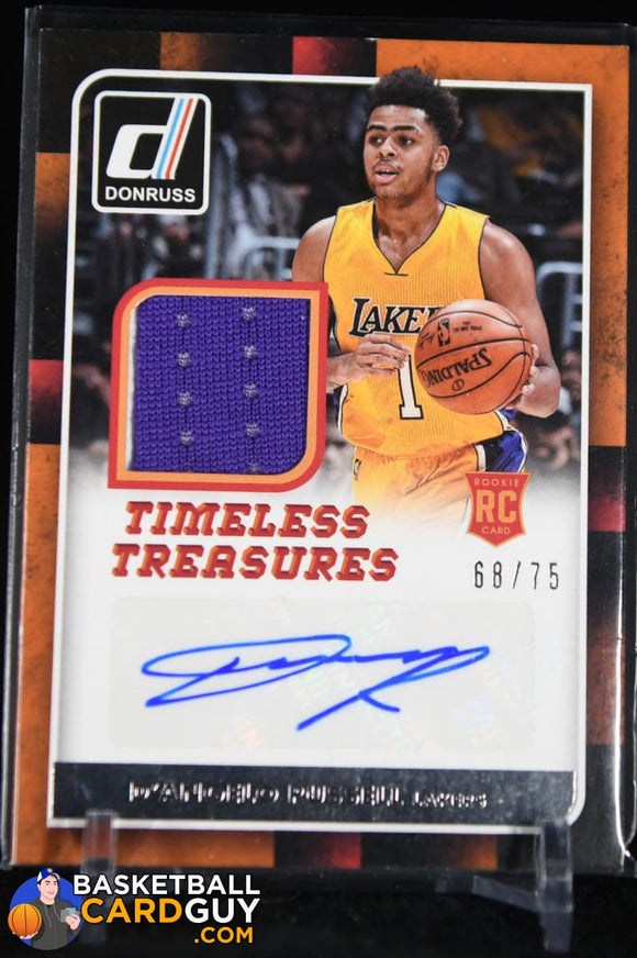 D’Angelo Russell 2015-16 Donruss Timeless Treasures Jersey Autographs RC #/75 autograph, basketball card, jersey, numbered