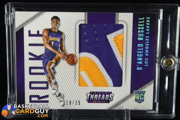 D’Angelo Russell 2015-16 Panini Threads Rookie Threads Prime #6 #/25 basketball card, numbered, patch, rookie card