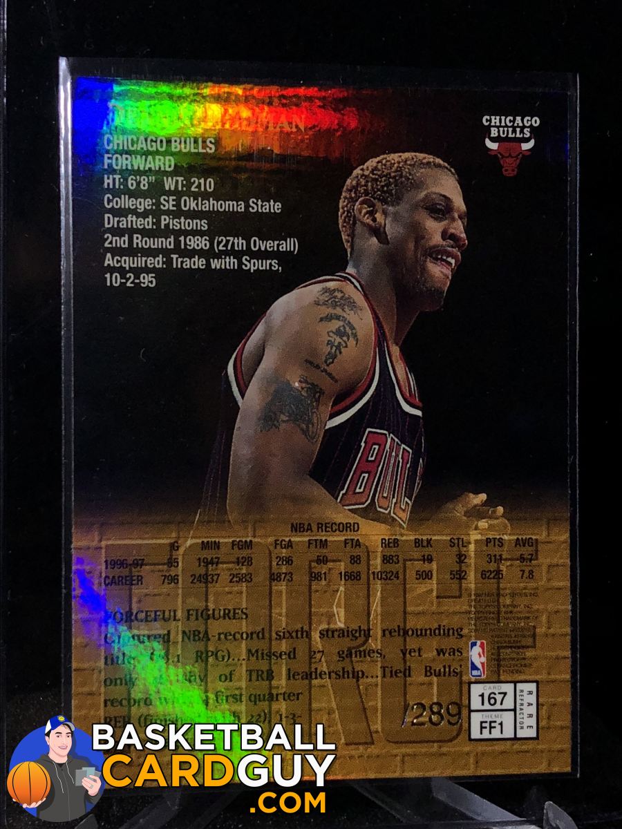 rare dennis rodman cards Dennis Rodman 1997-98 Topps Finest Test Refractor Gold /289 – Basketball Card Guy