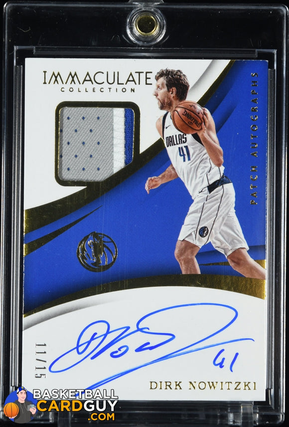 Dirk Nowitzki 2017-18 Immaculate Collection Patch Autographs #4 #/15 auto, basketball card, numbered, patch