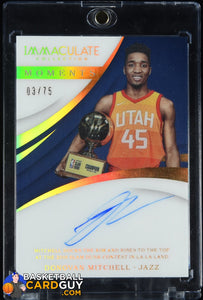 Donovan Mitchell 2017-18 Immaculate Collection Immaculate Moments Autographs Slam Dunk Contest #DM2 #/75 autograph, basketball card, 