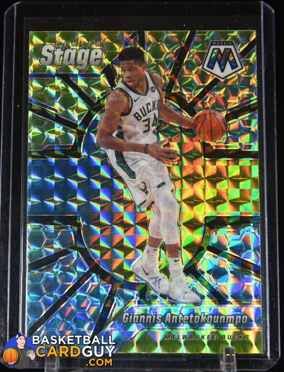 Giannis Antetokounmpo 2019-20 Panini Mosaic Center Stage Prizms #24 basketball card, prizm