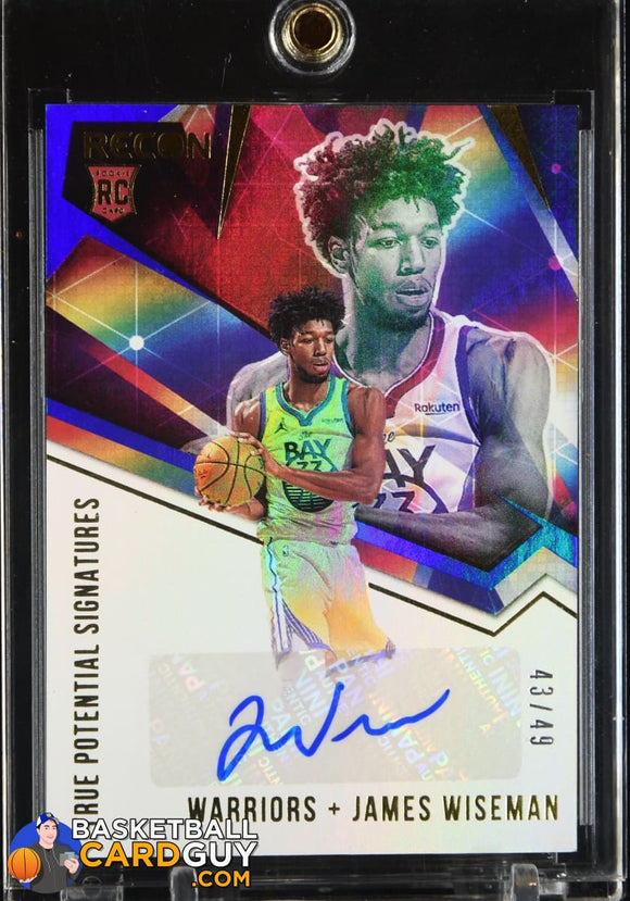 James Wiseman 2020-21 Panini Recon Rookie Recon Signatures Blue #/49 RC autograph, basketball card, numbered, rookie card