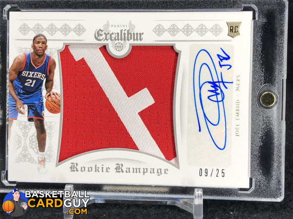 Joel Embiid 2014-15 Panini Excalibur Rookie Rampage Autograph Jerseys Prime Letter RPA #/25 - Basketball Cards