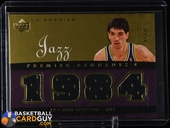 John Stockton 2007-08 Upper Deck Premier Remnants Quad Gold #/50 basketball card, jersey, numbered