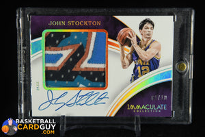 John Stockton 2015-16 Immaculate Collection Premium Autograph Patches Gold #PPAJST autograph, basketball card, numbered, patch