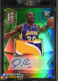 Julius Randle 2014-15 Panini Spectra Rookie Jersey Autographs Prizms Green RPA RC #/5 autograph, basketball card, numbered, patch, prizm