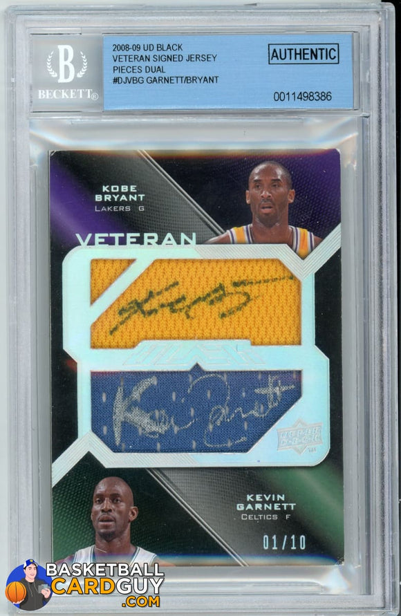 Kevin Garnett/Kobe Bryant 2008-09 UD Black Veteran Signed Jersey Pieces Dual #DJVBG AUTO GRADED 10 - Basketball Cards