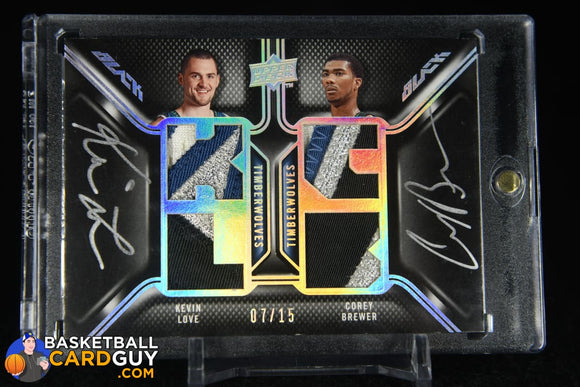 Kevin Love/Corey Brewer 2008-09 UD Black Dual Patch Autographs #/15 RC autograph, basketball card, numbered, patch, rookie card