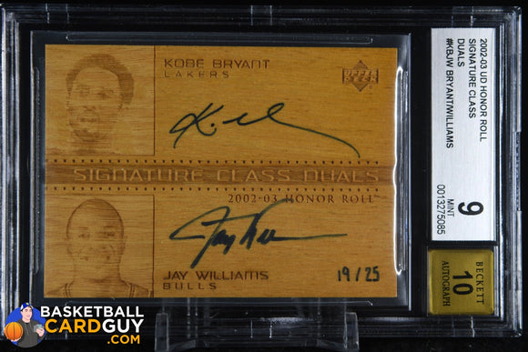 Kobe Bryant/Jay Williams 2002-03 Upper Deck Honor Roll Signature Class Duals BGS 9 / 10 #KBJW #/25 autograph, basketball card, graded, 