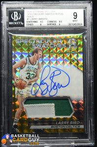 Larry Bird 2016-17 Panini Spectra Spectacular Swatch Autographs Patch Gold #/10 autograph, basketball card, numbered, patch, prizm
