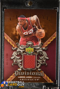LeBron James 2007-08 Artifacts Divisional Artifacts Red #100 basketball card, jersey, numbered