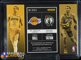 Lonzo Ball/Jayson Tatum 2017-18 Panini Contenders Rookie Ticket Dual Swatches Prime #9 PATCH #/25 basketball card, numbered, patch, rookie 