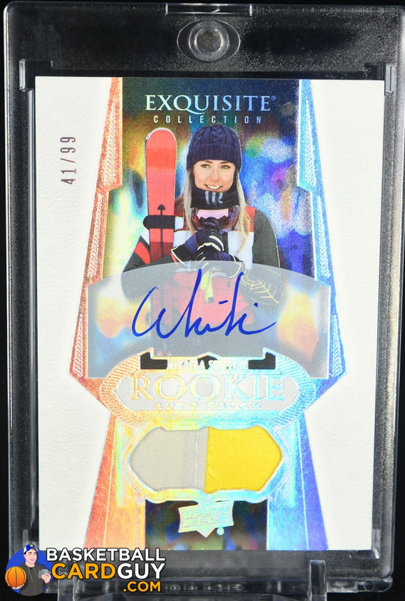 Mikaela Shiffrin 2021 Exquisite Collection Rookie Autograph Materials #RARMS #41/99 autograph, numbered, olympics, patch, rookie card