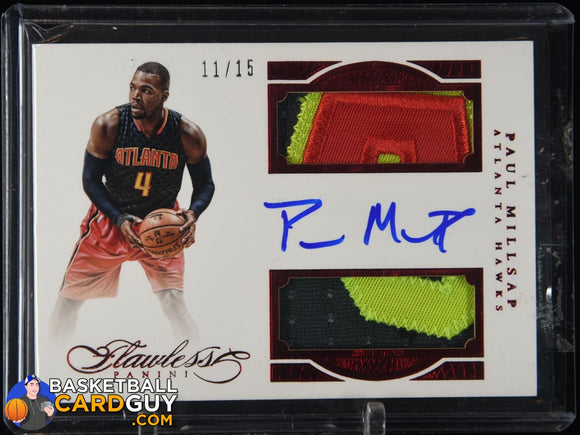 Paul Millsap 2015-16 Panini Flawless Dual Patch Autographs Ruby #DPAPM #/15 autograph, basketball card, numbered, patch