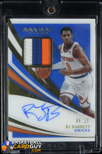 RJ Barrett 2020-21 Immaculate Collection Patch Autographs #52 #/25 autograph, basketball card, numbered, patch