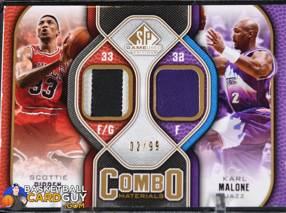 Scottie Pippen / Karl Malone 2009-10 SP Game Used Combo Patches #/99 basketball card