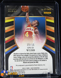 Spud Webb 2020-21 Select In Flight Signatures Prizms Neon Purple Pulsar #/15 autograph, basketball card, numbered, prizm