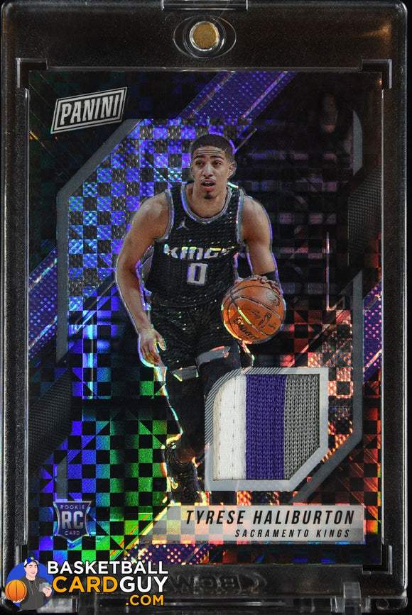 Tyrese Haliburton 2022 Panini National Convention VIP Rookies Memorabilia Black #RC13 #/5 basketball card, numbered, patch, rookie card