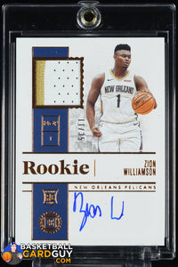 Zion Williamson 2019-20 Panini Encased Bronze #191 JSY AU PATCH RPA #/35 autograph, basketball card, numbered, patch, rookie card